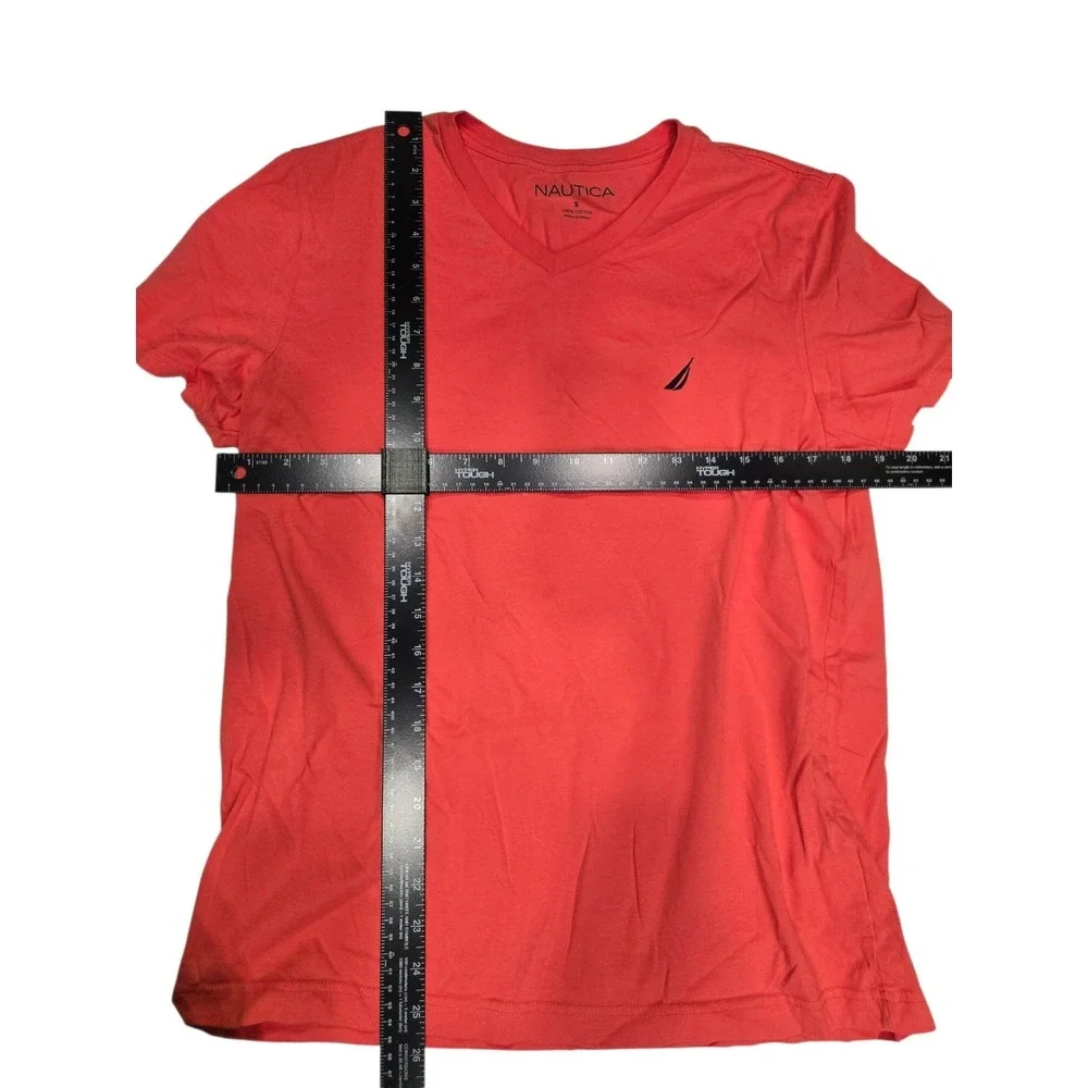 Nautica Men's V-Neck T-Shirt‎ - Small Coral Pink Short Sleeve Cotton